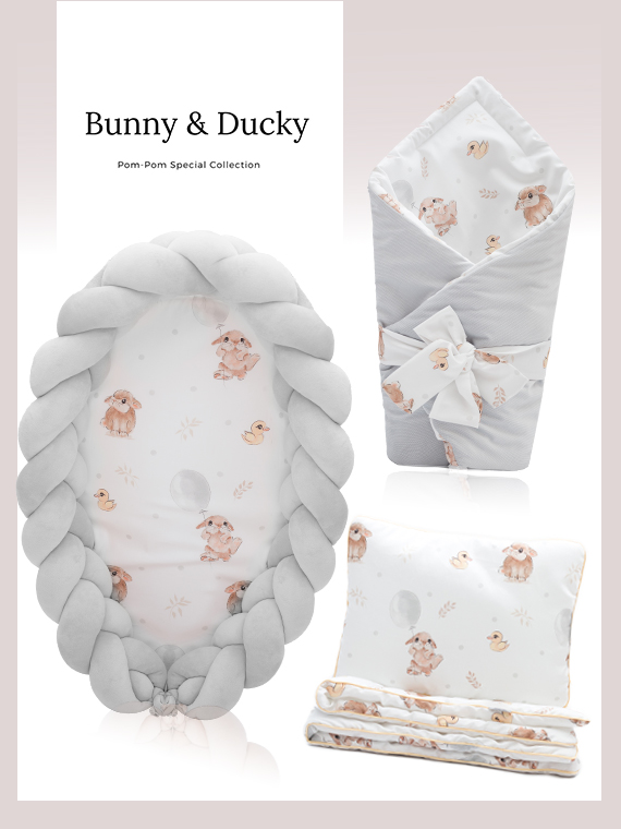 Wyprawka dla noworodka ZESTAW Bunny and Ducky 4w1 JASNOSZARY